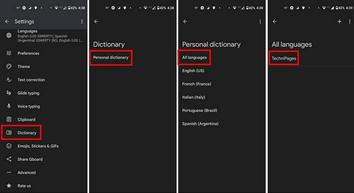 Supprimer les mots indésirables Dictionnaire Android