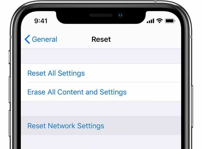 IPhone सेटिंग्स में नेटवर्क सेटिंग्स बटन रीसेट करें