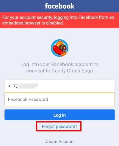 FB unohdin salasana -linkki