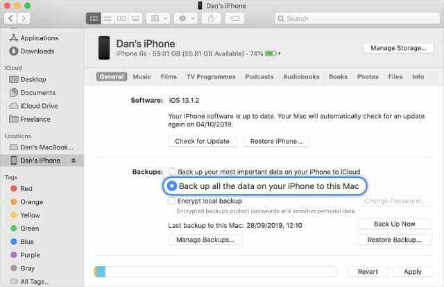 Haga una copia de seguridad de todos los datos en este botón de Mac en el Finder