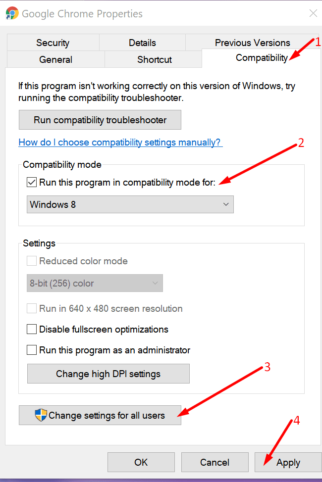 rulați modul de compatibilitate Chrome