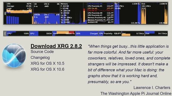 XRG - Лучшая программа для проверки температуры процессора Mac