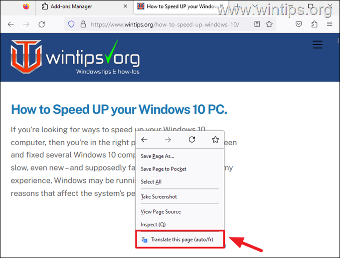 फ़ायरफ़ॉक्स में वेब पेज का अनुवाद कैसे करें