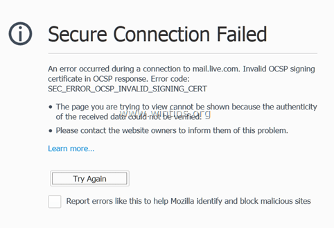 फ़ायरफ़ॉक्स सुरक्षित कनेक्शन विफल 