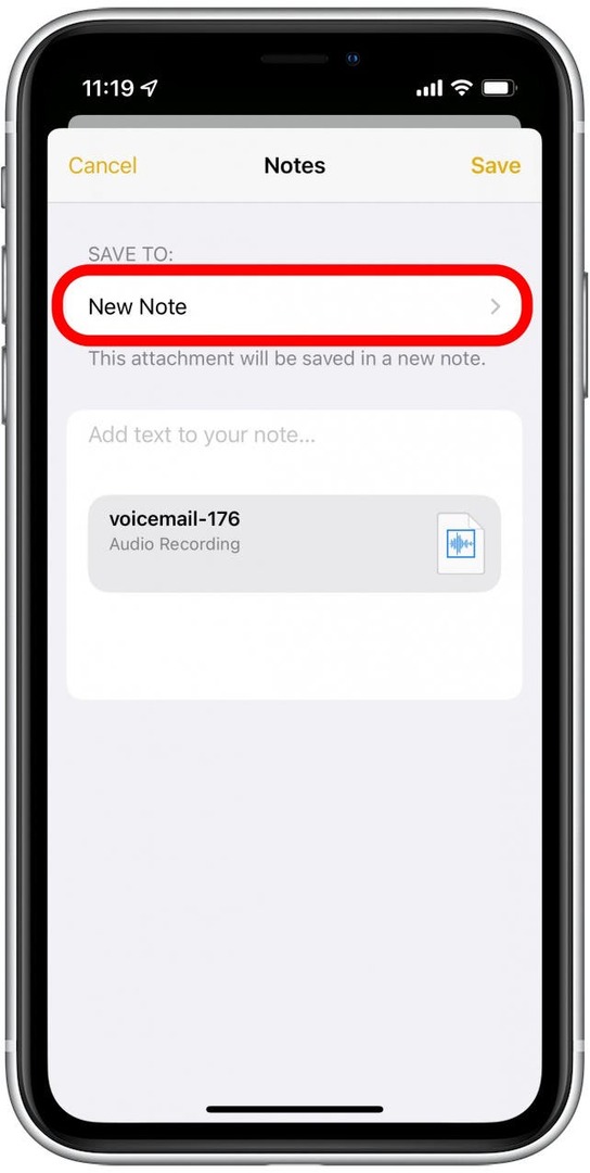 Θα έχετε την επιλογή να αποθηκεύσετε αυτό το φωνητικό μήνυμα σε μια νέα σημείωση ή σε μια υπάρχουσα.