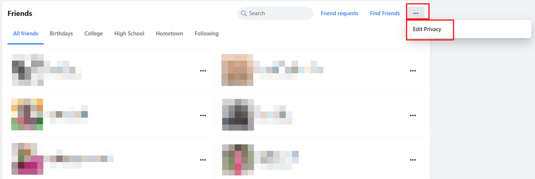 Vælg privatliv fra vennesektionen på Facebook-profilen