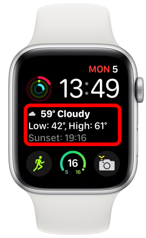 Dark Sky-app op een Apple Watch-gezicht