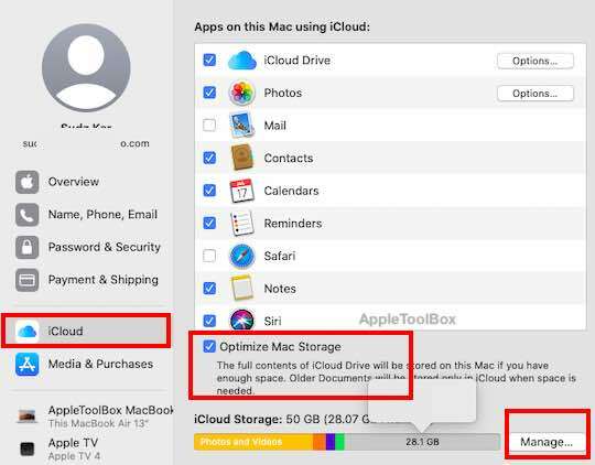 Setări iCloud în macOS Catalina