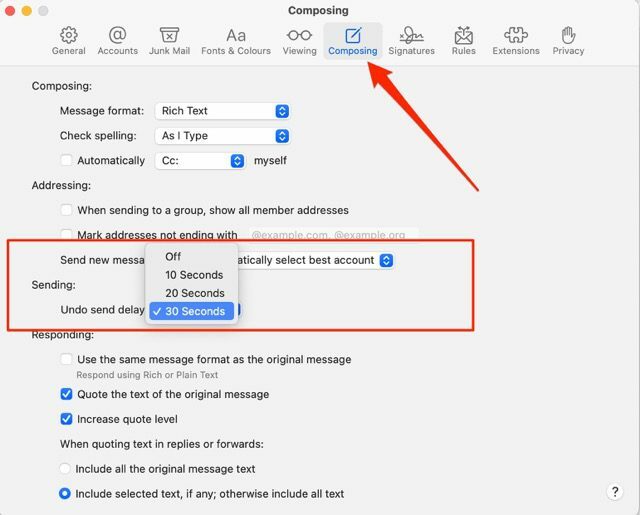 Screenshot che mostra la scheda Scrivi nell'app Mail su Mac