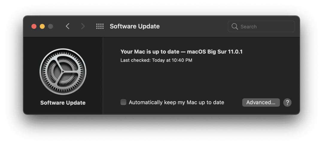 Ažuriranje softvera macOS Big Sur