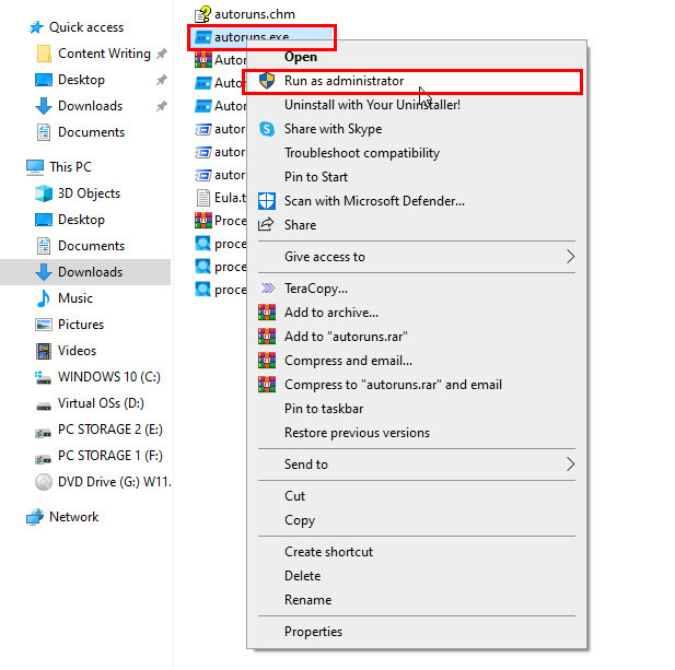 Esecuzione di Autoruns per Windows come amministratore