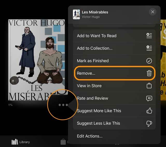 távolítsa el a megvásárolt könyvet az Apple Books könyvtárból