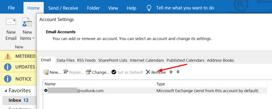 премахнете имейл акаунта на Microsoft Outlook
