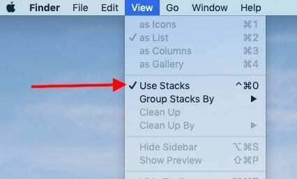 Použijte možnost nabídky Stacks macOS Mojave