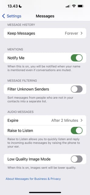 Choisissez les messages audio Capture d'écran iPhone