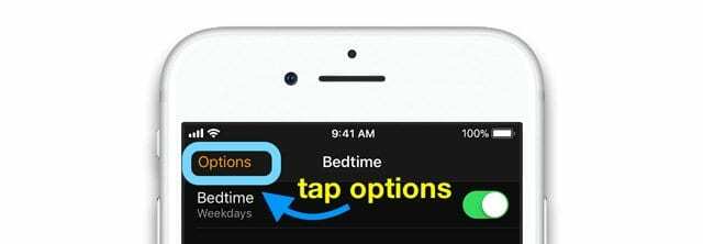 opzioni per andare a dormire nell'app orologio