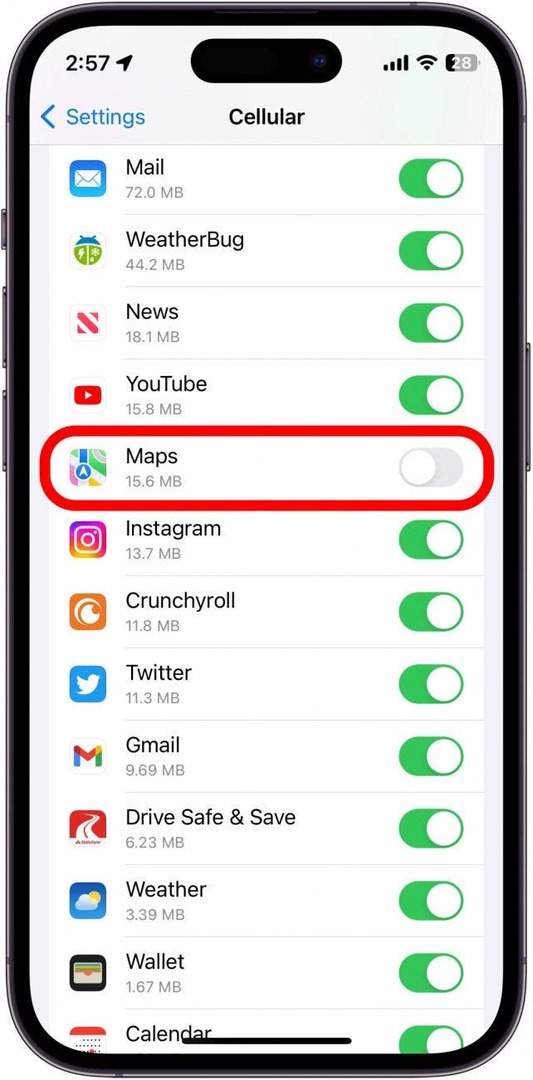 Scorri l'elenco delle app e trova l'app Maps.