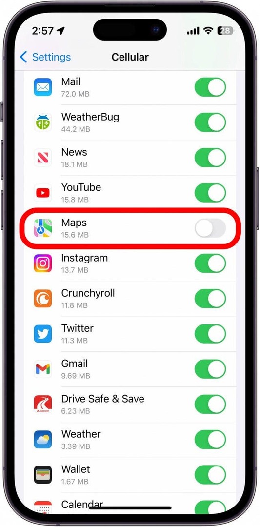 Faites défiler la liste des applications et recherchez l'application Maps.