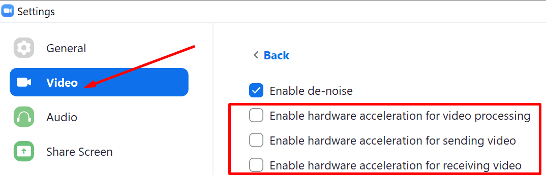 ズームはハードウェアアクセラレーションを無効にします