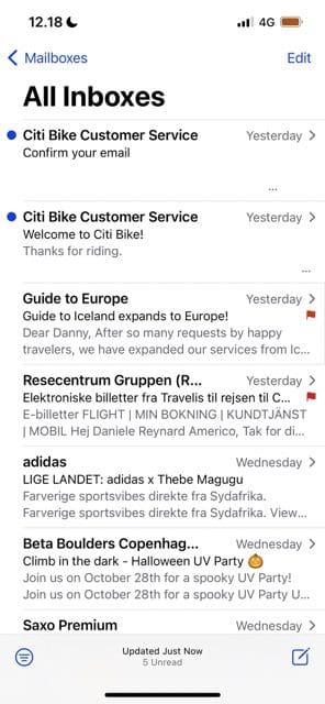 στιγμιότυπο οθόνης εισερχομένων στο mail για ios με επισημασμένο email