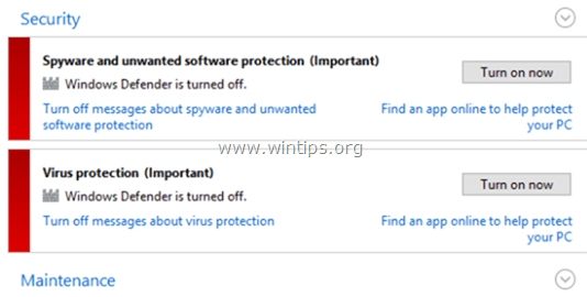 Windows Defender kan inte slås på