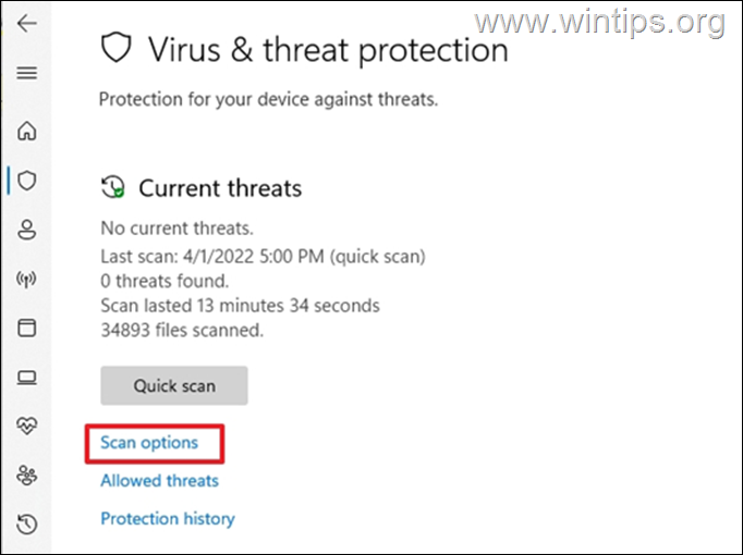 opcje skanowania bezpieczeństwa systemu Windows