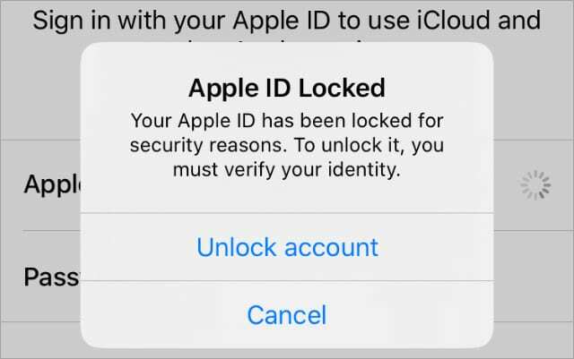 Apple ID deaktivert eller låst varsel fra iPhone