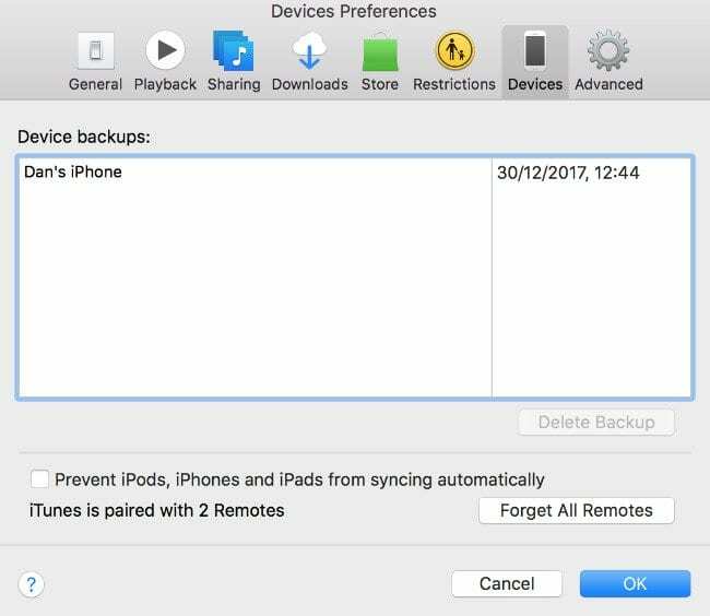 Törölje a régi iTunes biztonsági másolatot