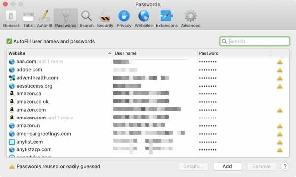 Popis lozinki za Safari-Mac