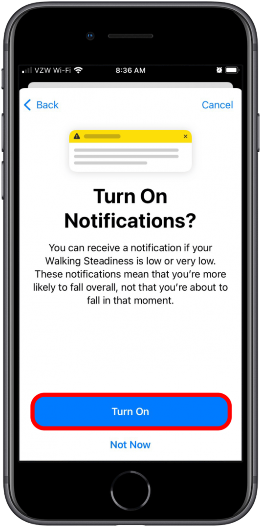 Kõndimise stabiilsusskoor iPhone iOS 15