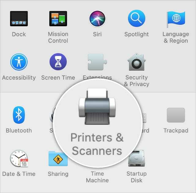 Принтери и скенери в Системни предпочитания