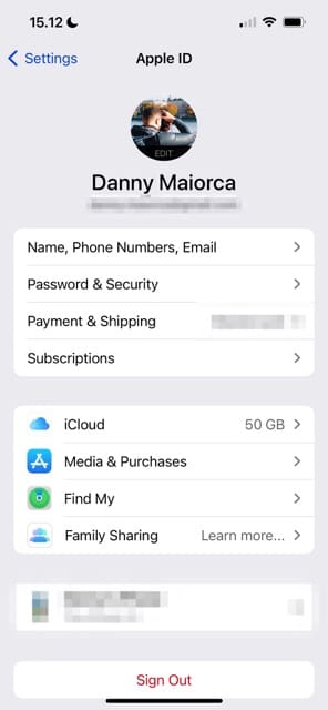 Apple ID-hemsida Skärmdump