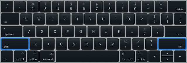 Klávesy Shift na klávesnici MacBooku