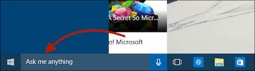 Γραμμή αναζήτησης Ask Me Anything στα Windows.