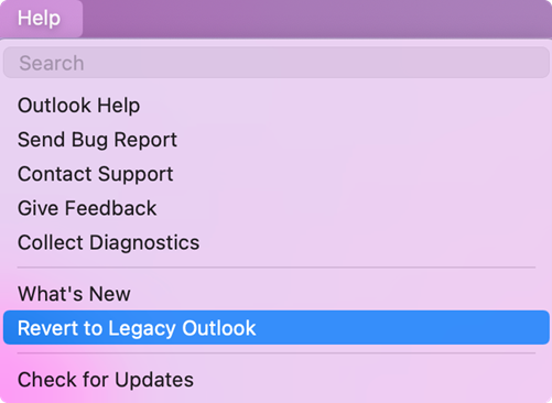 Povrnitev možnosti starega Outlooka v Outlookovem meniju Pomoč (Fotografija: z dovoljenjem Microsofta)