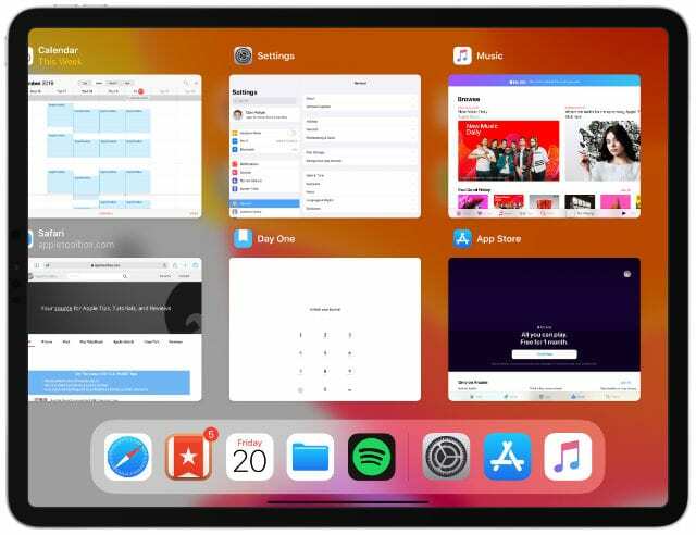 App Switcher en iPad Pro con la aplicación Apple Music