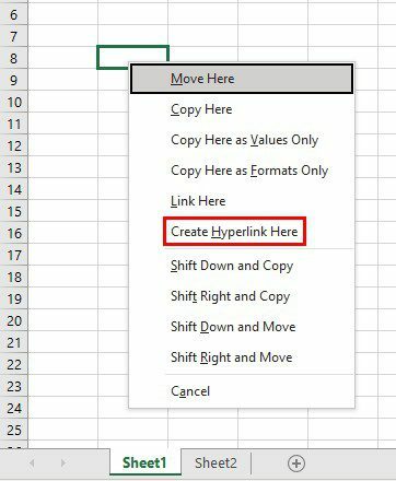 Crea collegamento ipertestuale opzione Excel