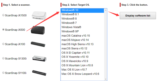 wybierz ScanSnap iX500 z systemem operacyjnym