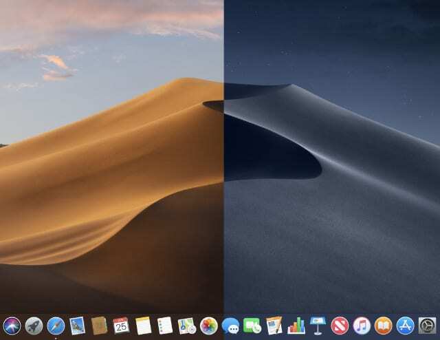 „macOS Mojave“ tamsaus režimo padalintas ekranas