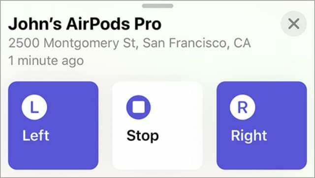 AirPods Find My Play a Sound vľavo a vpravo