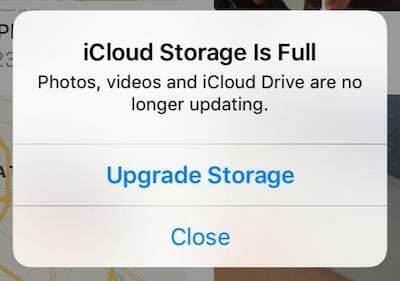 Screenshot der iPhone-Warnung, die besagt: Der iCloud-Speicher ist voll
