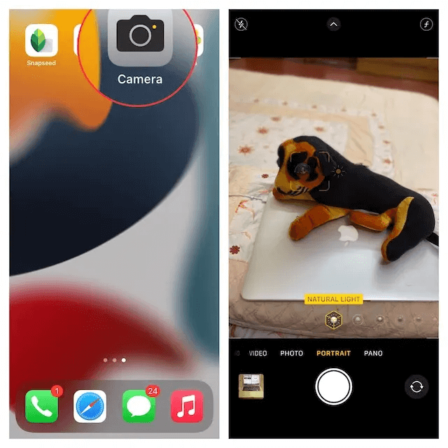 Odprite aplikacijo Camera v iPhonu