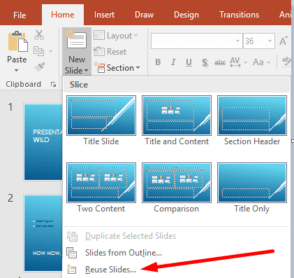 شرائح إعادة استخدام PowerPoint