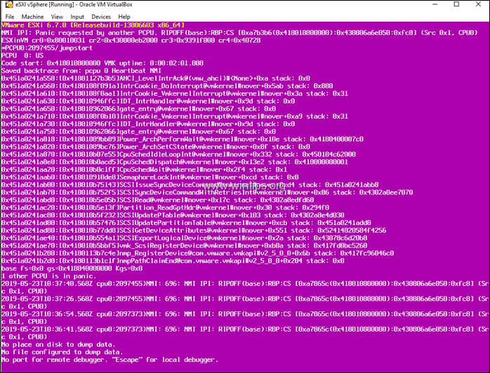 КОРЕКЦИЯ PSOD: VMWare ESXi NMI IPI Panic, поискана от друг PCPU във VirtualBox
