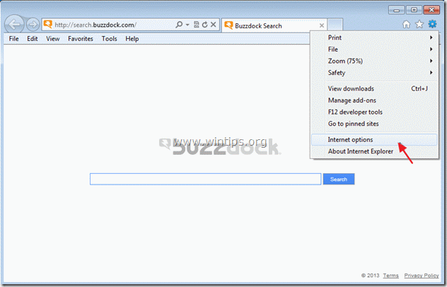 إزالة buzzdock من Internet Explorer عن طريق www.wintips.org