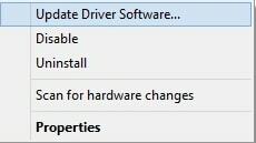 щракнете върху актуализиране на софтуера на драйвера