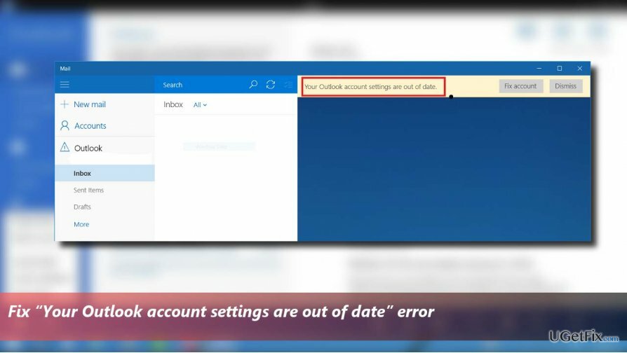  หน้าจอพิมพ์ข้อผิดพลาด " การตั้งค่าบัญชี Outlook ของคุณล้าสมัย"