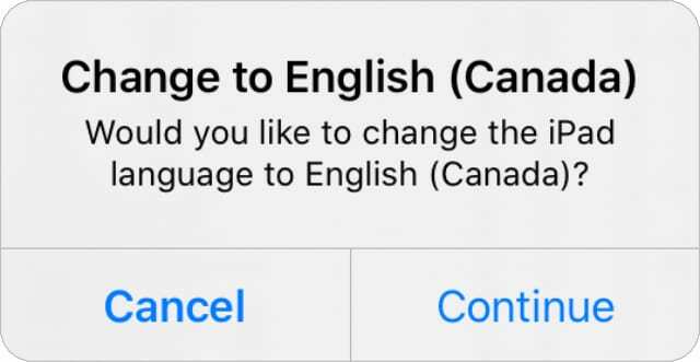 Αλλαγή σε Αγγλικά (Καναδά) αναδυόμενο παράθυρο επιβεβαίωσης