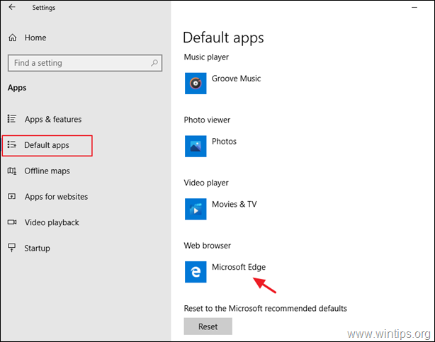 Définissez Microsoft Edge comme navigateur Web par défaut.