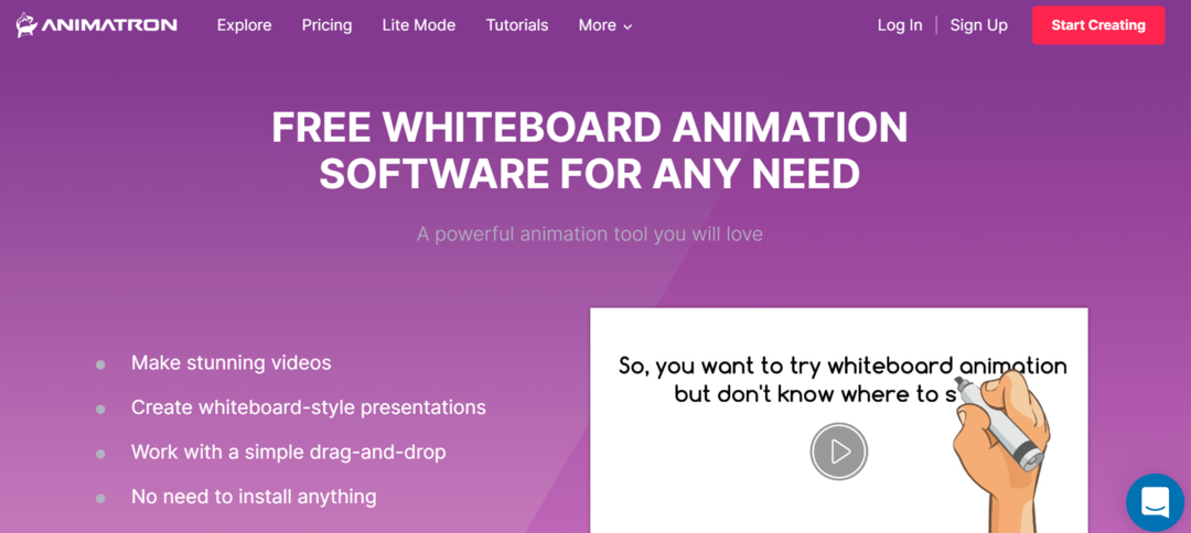 Animatron - Gratis programvara för att skapa whiteboard